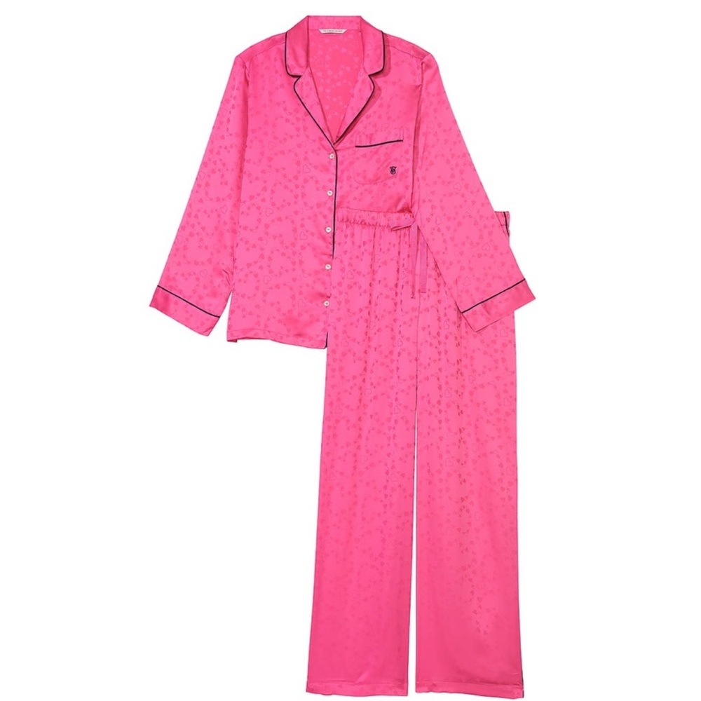 Victoria's Secret satin jacquard pajama set sleep set pink hearts 🩷